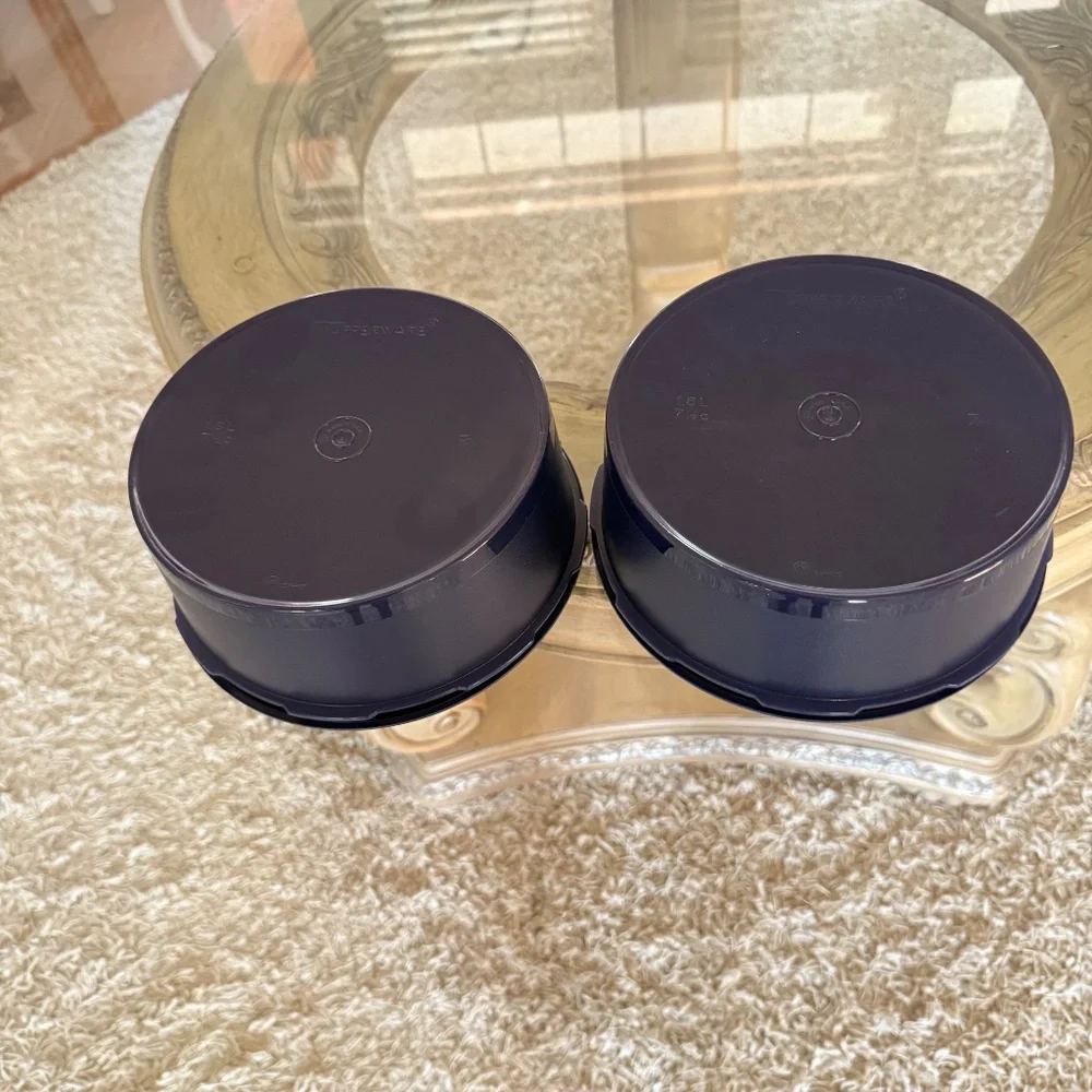 New Tupperware Servalier Stacking Canisters and Lids 7.5 Cup Navy Blue Set of 2